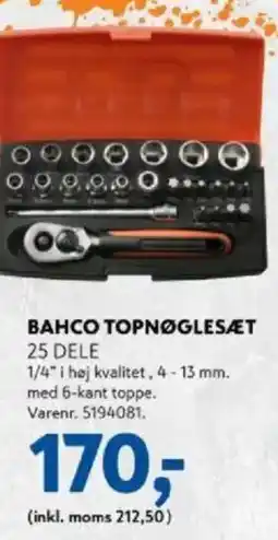 Davidsen BAHCO Topnøglesæt 25 dele tilbud