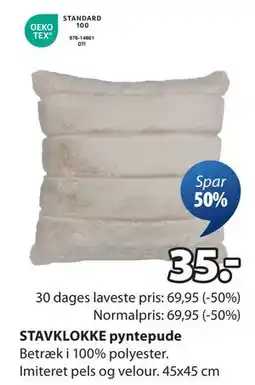 JYSK STAVKLOKKE pyntepude, DKK 35 tilbud