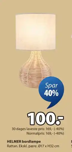 JYSK HELMER bordlampe, DKK 100 tilbud