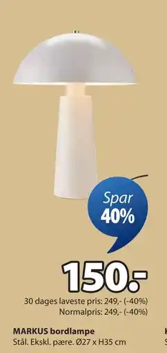 JYSK MARKUS bordlampe, DKK 150 tilbud