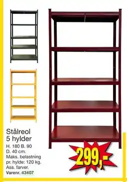 Harald Nyborg Stålreol 5 hylder, DKK 299 tilbud