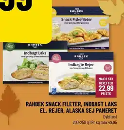 Løvbjerg Rahbek snack fileter, indbagt laks el. rejer, Alaska sej paneret tilbud