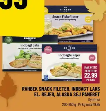 Løvbjerg Rahbek snack fileter, indbagt laks el. rejer, Alaska sej paneret tilbud