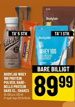 Løvbjerg Bodylab Whey 100 protein pulver, Barebells protein bars el. shake tilbud