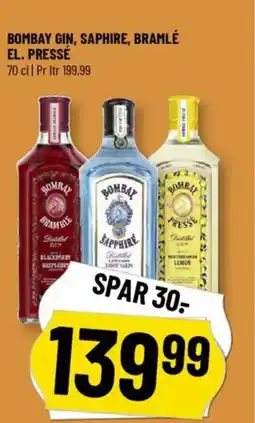Løvbjerg Bombay gin, Saphire, bramlé el. pressé tilbud