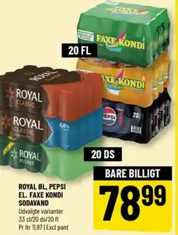 Løvbjerg Royal øl, Pepsi el. Faxe Kondi sodavand tilbud