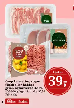 Dagli'Brugsen Coop koteletter, stege- flæsk eller hakket grise- og kalvekød 8-12% tilbud