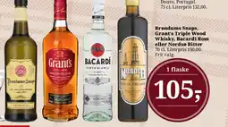 Dagli'Brugsen Brøndums Snaps, Grant's Triple Wood Whisky, Bacardi Rom eller Nordsø Bitter tilbud