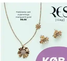 Kvickly Halskæde sæt m/øreringe marguerit guld tilbud