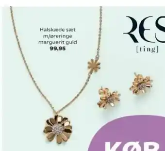 Kvickly Halskæde sæt m/øreringe marguerit guld tilbud