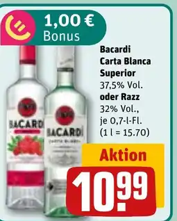 REWE DE Bacardi Carta Blanca Superior oder Razz tilbud