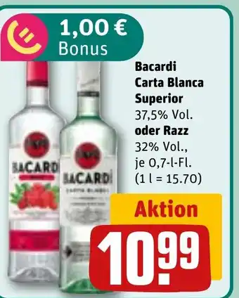 REWE DE Bacardi Carta Blanca Superior oder Razz tilbud