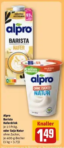 REWE DE Alpro Barista Haferdrink oder Soja Natur ohne Zucker, tilbud