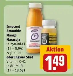 REWE DE Innocent Smoothie Mango Maracuja oder Ingwer Shot tilbud