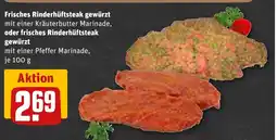 REWE DE Frisches Rinderhüftsteak gewürzt oder frisches Rinderhüftsteak gewürzt tilbud