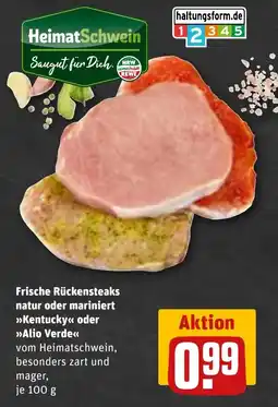 REWE DE Frische Rückensteaks natur oder mariniert Kentucky oder Alio Verde tilbud