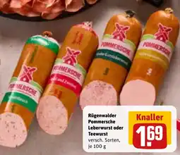 REWE DE Rügenwalder Pommersche Leberwurst oder Teewurst tilbud