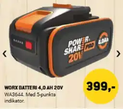 XL-BYG WORX batteri 4,0 ah 20v tilbud