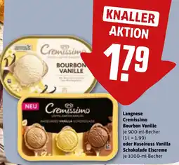 REWE DE Langnese Cremissimo Bourbon Vanille oder Haselnuss Vanilla Schokolade Eiscreme tilbud