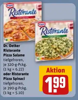 REWE DE Dr. Oetker Ristorante Pizza Salame oder Ristorante Pizza Spinaci tilbud