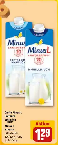 REWE DE Omira Minus L Haltbare Vollmilch oder Minus L H-Milch tilbud
