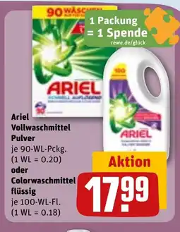 REWE DE ARIEL Vollwaschmittel Pulver oder Colorwaschmittel flüssig tilbud