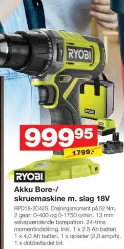 Bauhaus RYOBI Akku Bore-/ skruemaskine m. slag tilbud