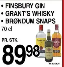 ABC Lavpris Finsbury gin • grant's whisky • brøndum snaps tilbud