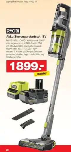 Bauhaus RYOBI Akku Støvsugerstartsæt 18V tilbud