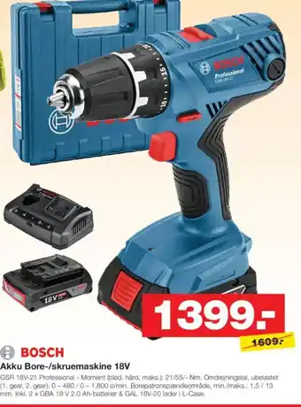 Bauhaus Bosch akku bore-/skruemaskine 18v tilbud
