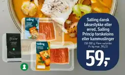 Føtex Salling dansk laksestykke eller ørred, Salling Princip torskeloins eller kammuslinger tilbud