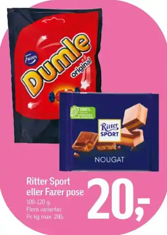 Føtex Ritter Sport eller Fazer pose tilbud