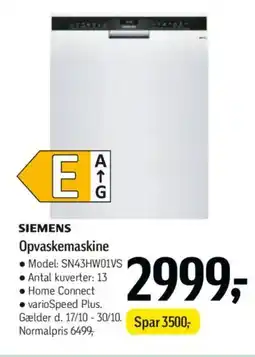 Føtex SIEMENS Opvaskemaskine tilbud