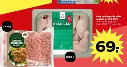 Kvickly Hele kyllingelår eller hakket gris 8-12% tilbud