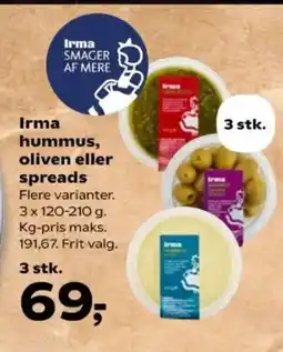 Kvickly Irma hummus, oliven eller spreads tilbud