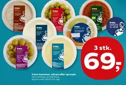 Kvickly Irma hummus, oliven eller spreads tilbud