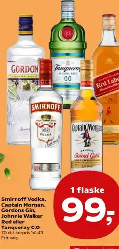 Kvickly Smirnoff Vodka, Captain Morgan, Gordons Gin, Johnnie Walker Red eller Tanqueray 0.0 tilbud
