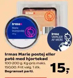 Kvickly Irmas Marie postej eller paté med hjortekød tilbud