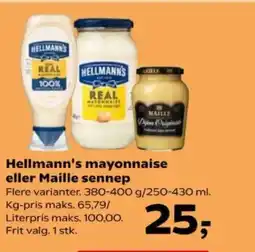 Kvickly Hellmann's mayonnaise eller Maille sennep tilbud