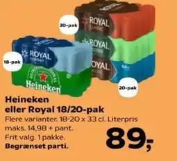 Kvickly Heineken eller Royal 18/20-pak tilbud