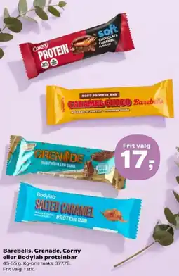 Kvickly Barebells, Grenade, Corny eller Bodylab proteinbar tilbud