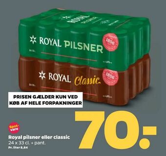 Netto Royal pilsner eller classic tilbud