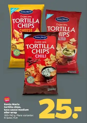 Netto Santa Maria tortilla chips, taco sauce medium eller wrap tilbud