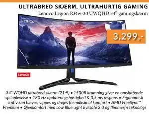 Lenovo Legion R34w-30 UWQHD 34” gamingskærm, DKK 3299