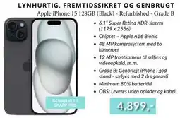 CBC Apple iPhone 15 128GB (Black) - Refurbished - Grade B, DKK 4899 tilbud