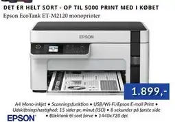 CBC Epson EcoTank ET-M2120 monoprinter, DKK 1899 tilbud