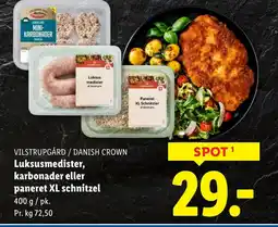 Lidl VILSTRUPGÅRD / DANISH CROWN Luksusmedister, karbonader eller paneret XL schnitzel tilbud
