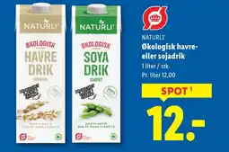 Lidl NATURLI' Økologisk havre- eller sojadrik tilbud
