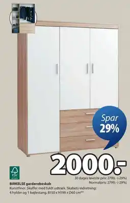 JYSK BIRKELSE garderobeskab, DKK 2000 tilbud