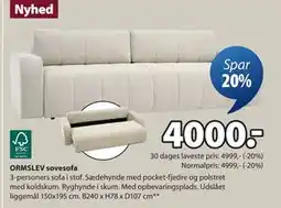JYSK ORMSLEV sovesofa, DKK 4000 tilbud